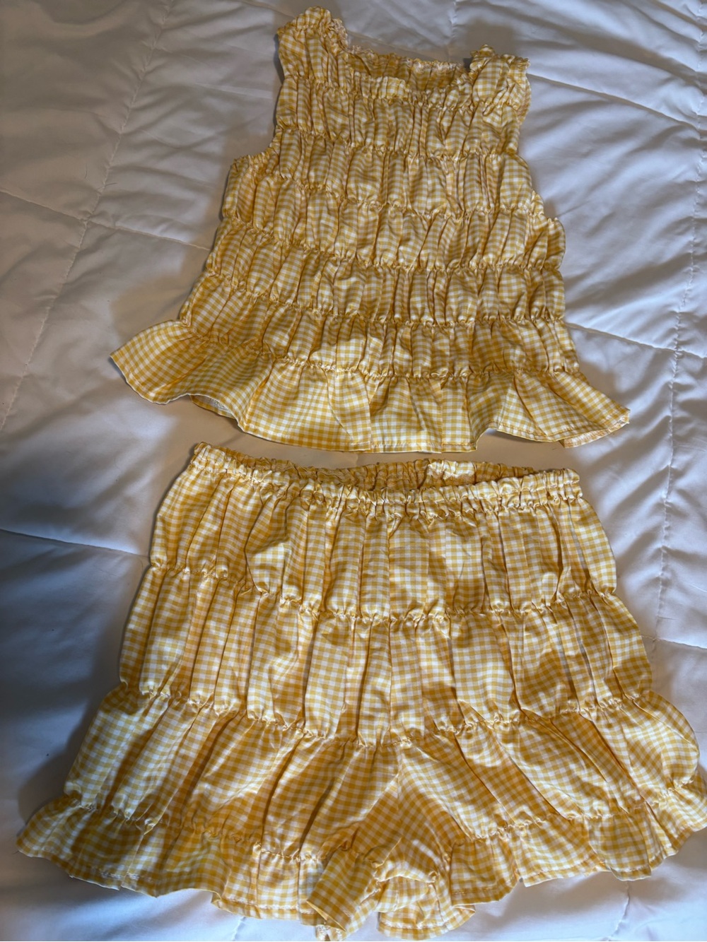Yellow Gingham Smocked Women's Shorts And Matching Top- Lightweight Summer Style